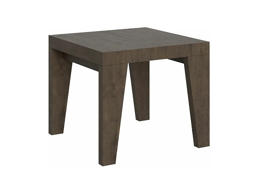 Mesa extensible cuadrada pequeña 90x90/246 cm Naxo-Color Marrón-Soporte 4 pies-3 alargaderas gruesas