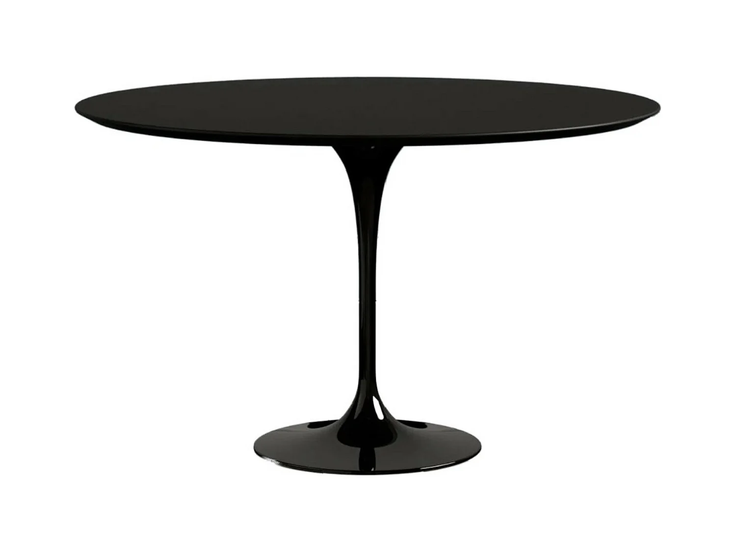 Table tulipe ronde extensible-Plateau Noir mat-Largeur 127/177 cm-Piètement Noir brillant