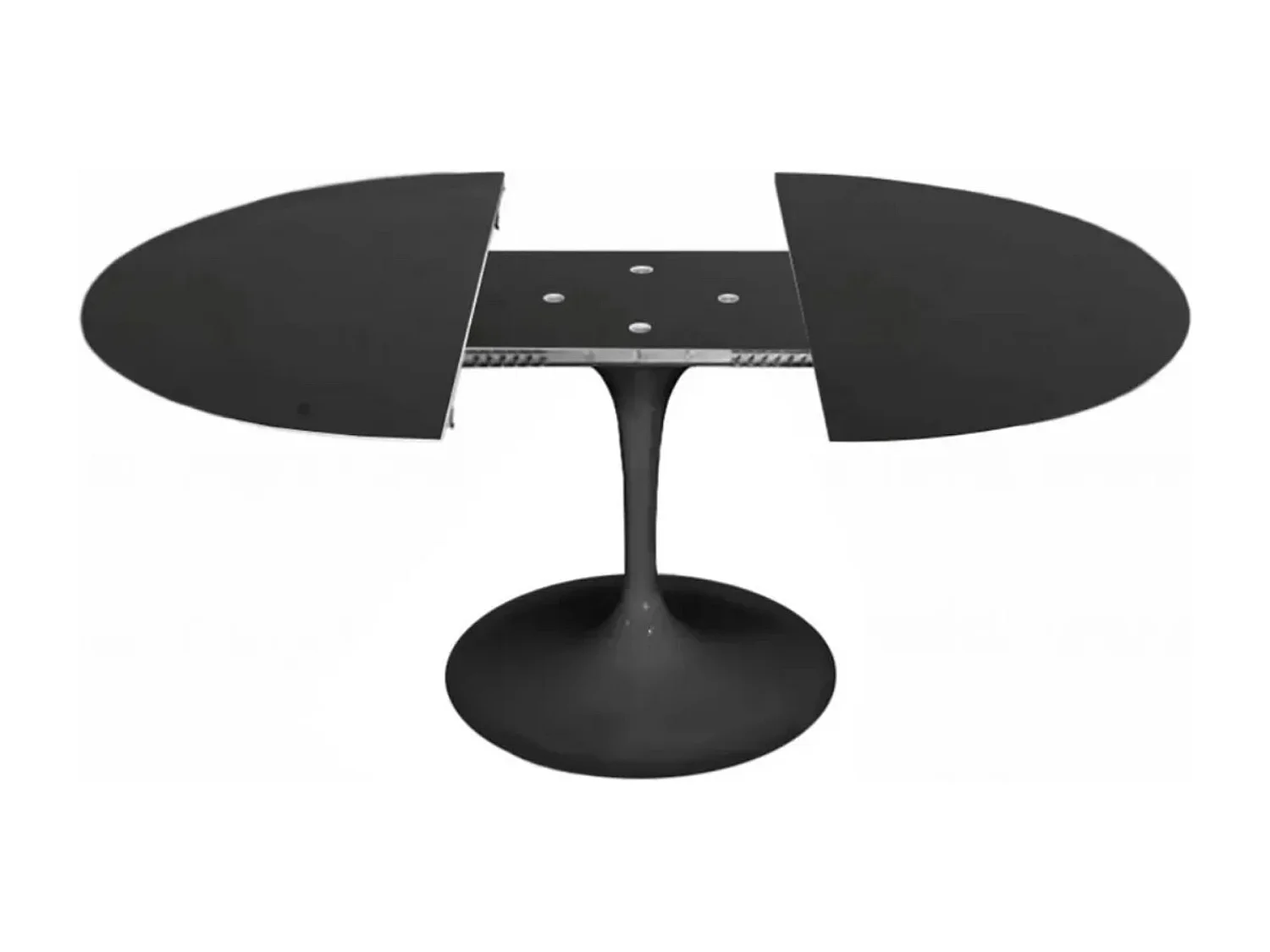 Table tulipe ronde extensible-Plateau Noir mat-Largeur 127/177 cm-Piètement Noir brillant