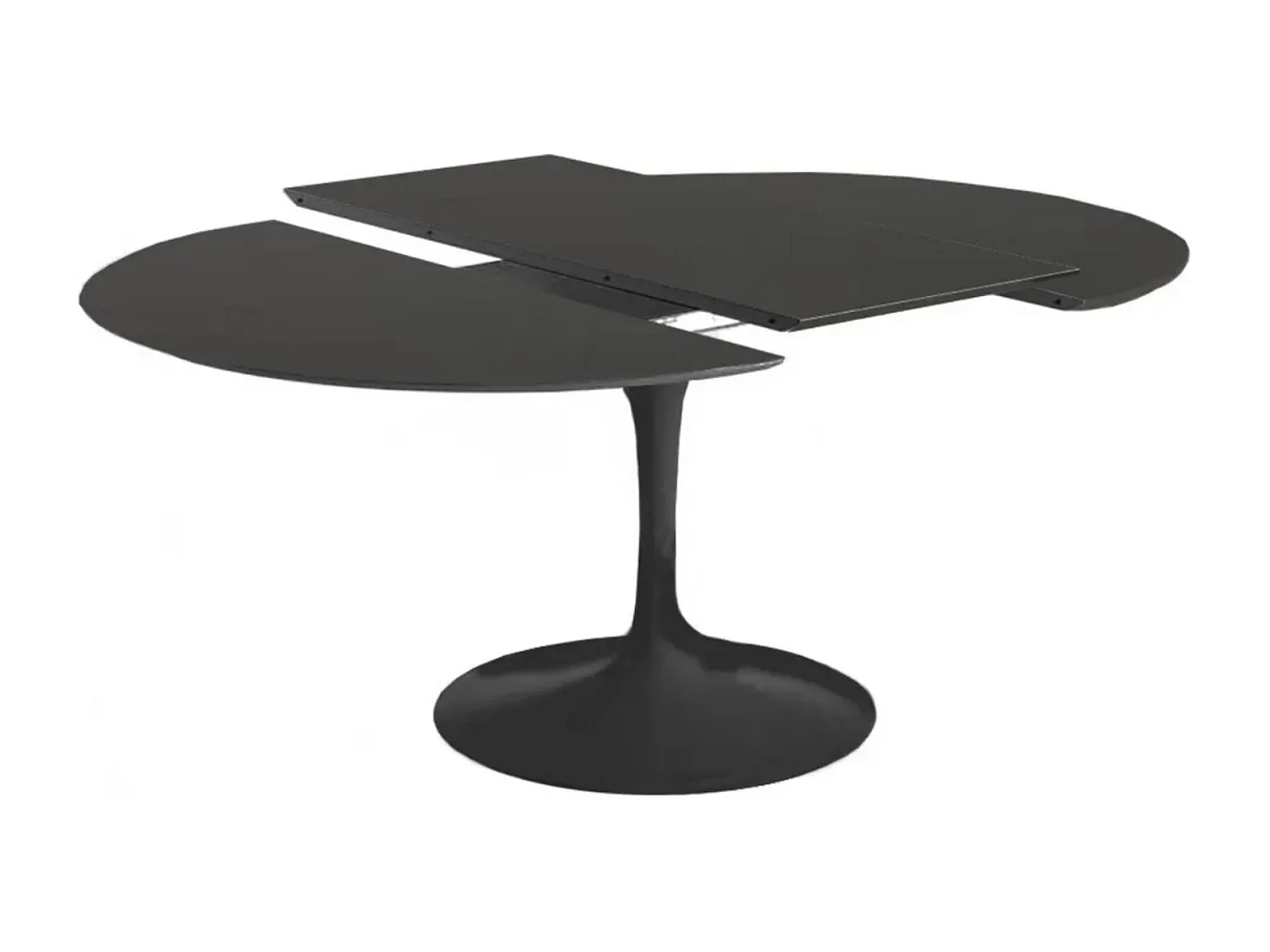 Hoogwaardige uitschuifbare ronde tulpentafel-Kleur lade Mat zwart-Breedte 127/177 cm-Baseren Glanzend zwart