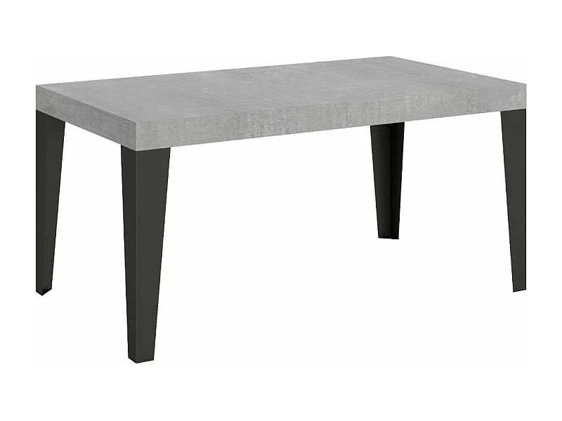 Table à manger extensible Flavio-Couleur Gris ciment-Sur roulettes-2 rallonges fines-160 à 264cm