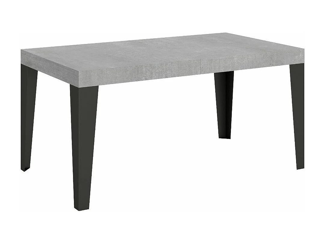 Table à manger extensible Flavio-Couleur Gris ciment-Sur roulettes-2 rallonges fines-160 à 264cm
