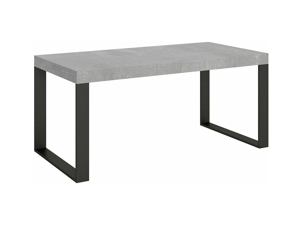 Table à manger extensible Tiroz-Couleur Gris ciment-Sur roulettes-2 rallonges fines-180 à 284cm