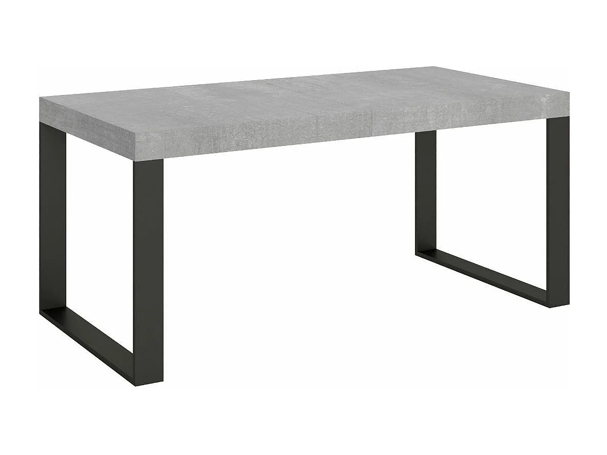 Table à manger extensible Tiroz-Couleur Gris ciment-Sur roulettes-2 rallonges fines-180 à 284cm
