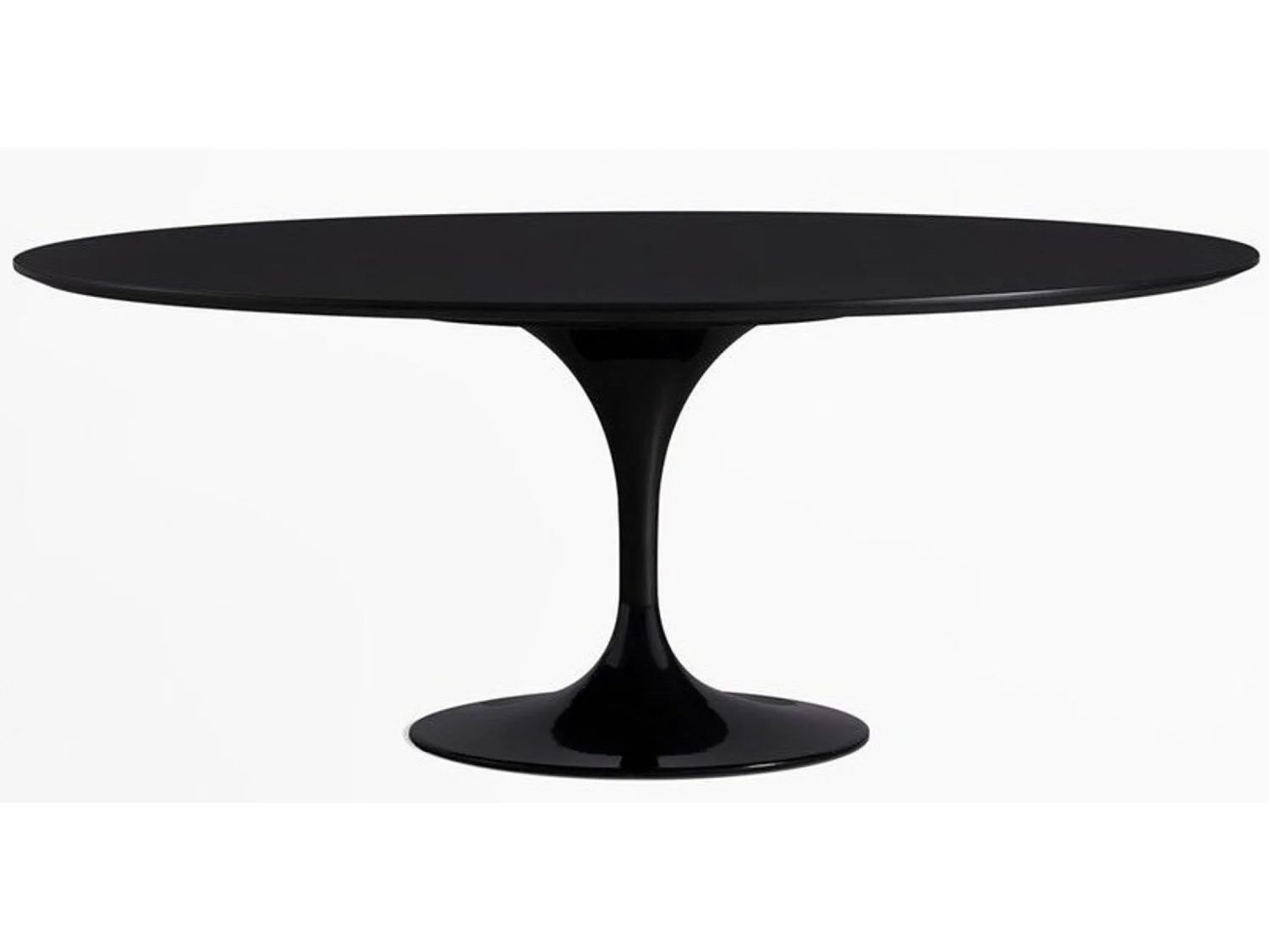 Table tulipe ovale extensible-Plateau Noir mat-Largeur 180/240 cm-Piètement Noir brillant