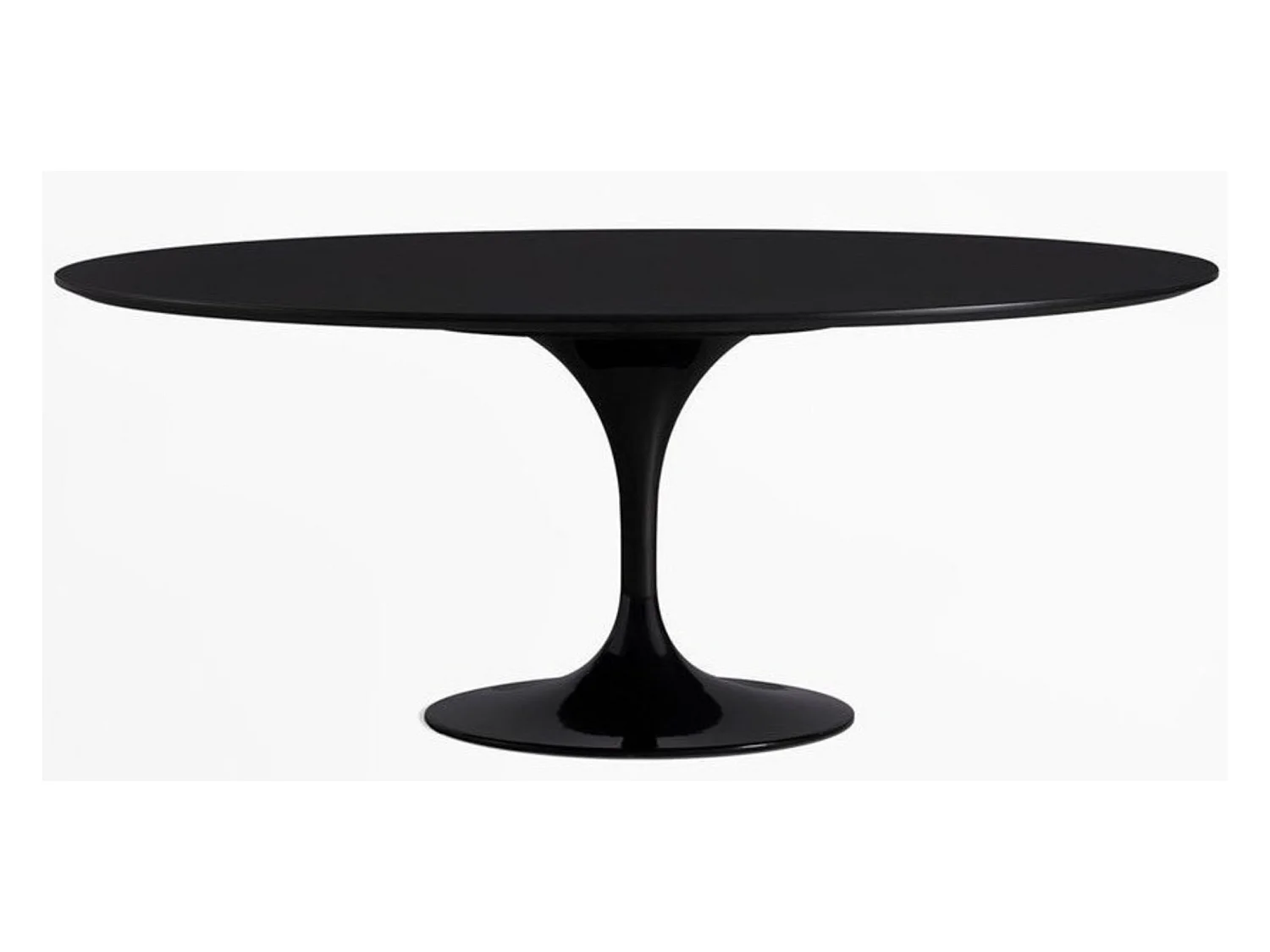 Table tulipe ovale extensible-Plateau Noir mat-Largeur 180/240 cm-Piètement Noir brillant