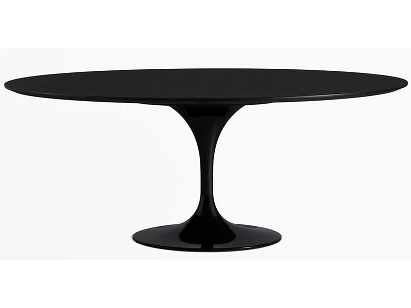 Table tulipe ovale extensible-Plateau Noir mat-Largeur 180/240 cm-Piètement Noir brillant