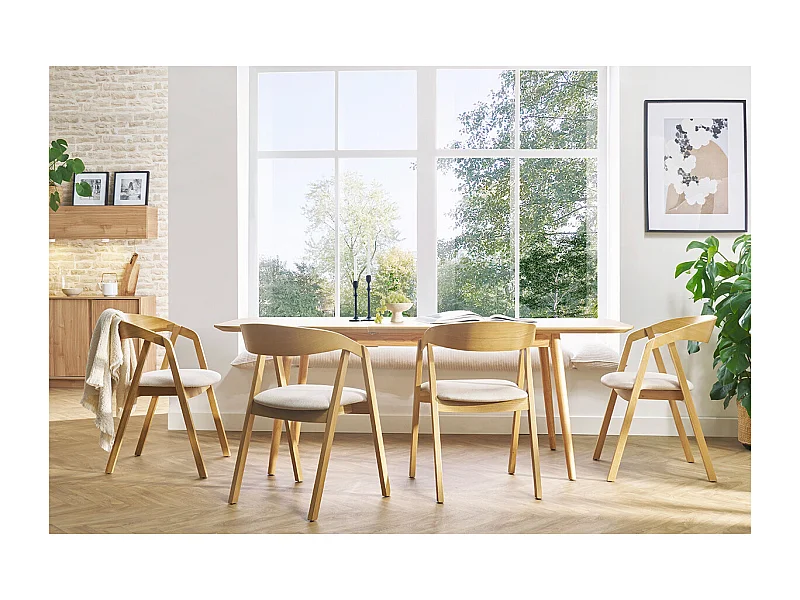 Table extensible rallonges intégrées rectangulaire en bois clair chêne L160-210 cm ANK