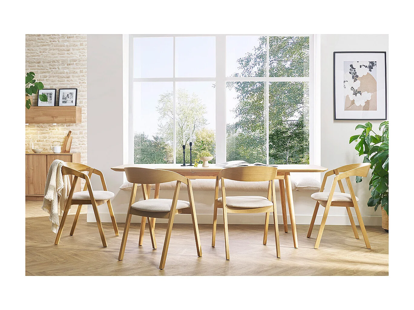 Table extensible rallonges intégrées rectangulaire en bois clair chêne L160-210 cm ANK