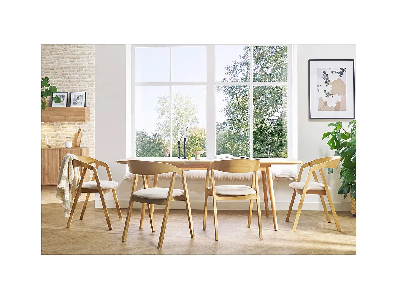 Erweiterbarer Tisch mit integrierten Verlängerungen rechteckig aus hellem Holz mit Eichenfurnier B160-210 cm ANK