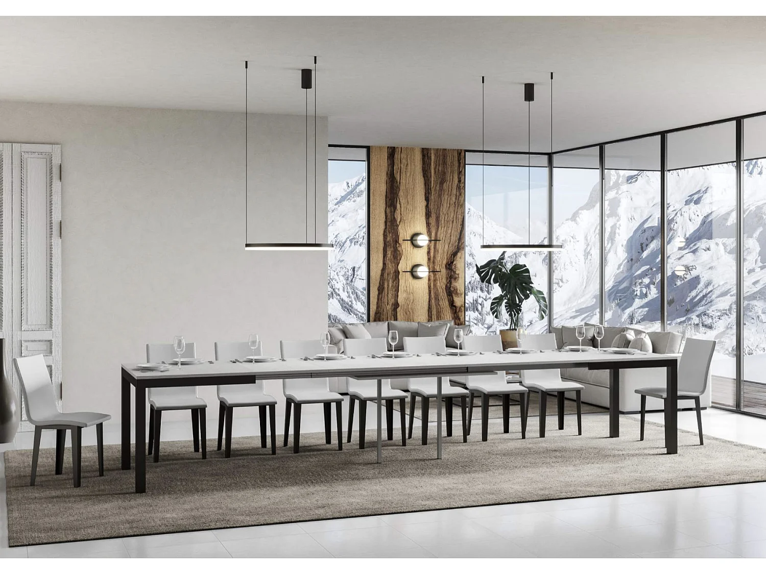 Table à manger extensible Karry evolution-Couleur Blanc-4 pieds-160 à 420cm