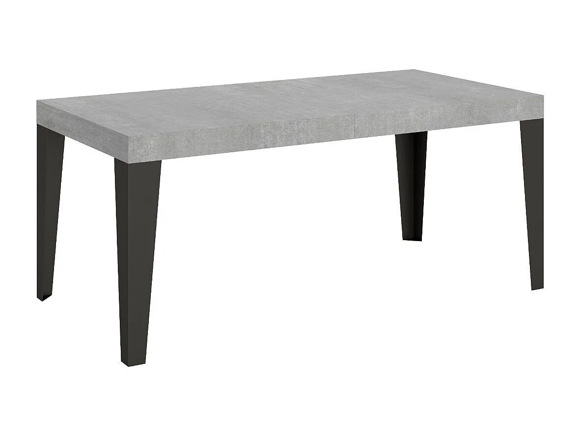 Table à manger extensible Flavio-Couleur Gris ciment-4 pieds-2 rallonges épaisses-180 à 284cm