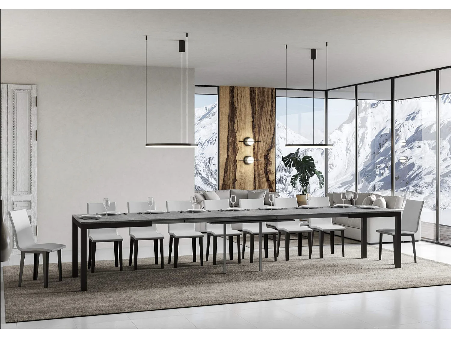 Mesa de comedor extensible Karry evolución-Color Gris cemento-Soporte 4 pies-Ancho extensible