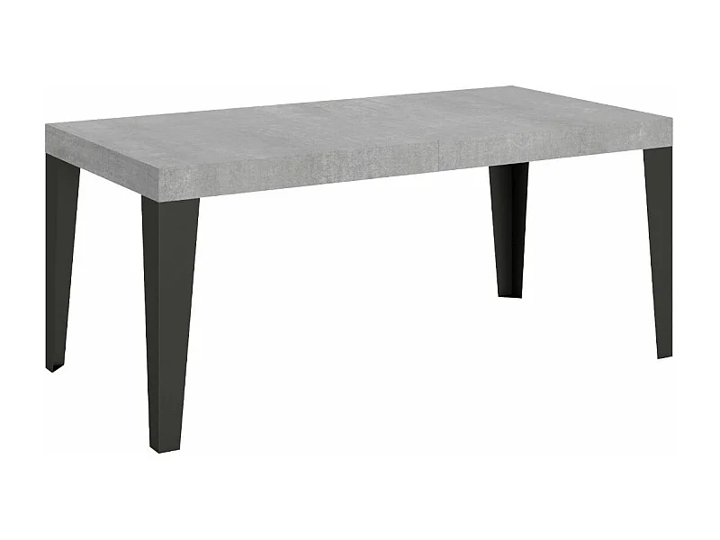 Table à manger extensible Flavio-Couleur Gris ciment-Sur roulettes-5 rallonges fines-180 à 440cm