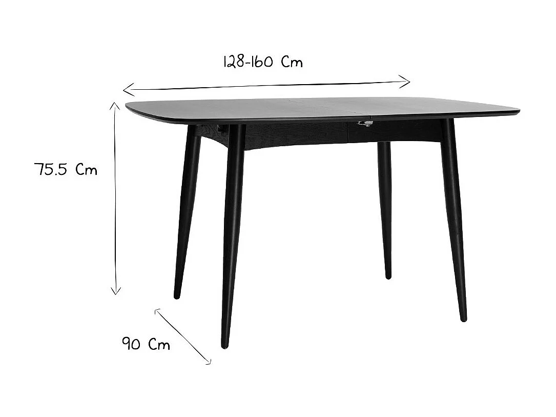Mesa de comedor extensible madera negra L130-160 cm NORDECO