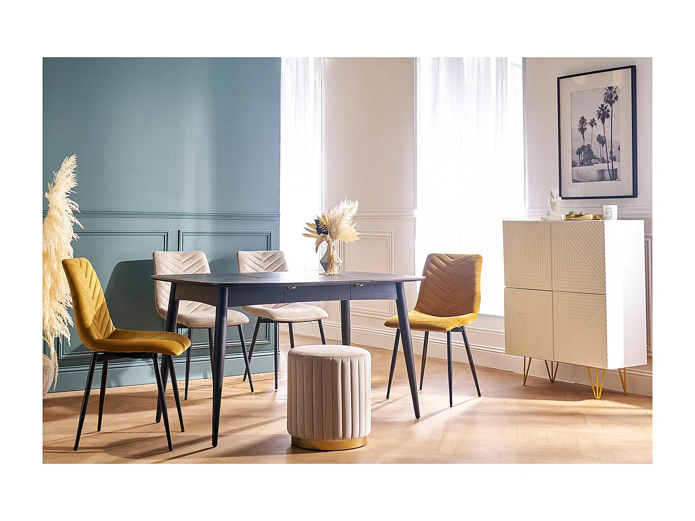 Table à manger extensible rectangulaire en bois noir L130-160 cm NORDECO