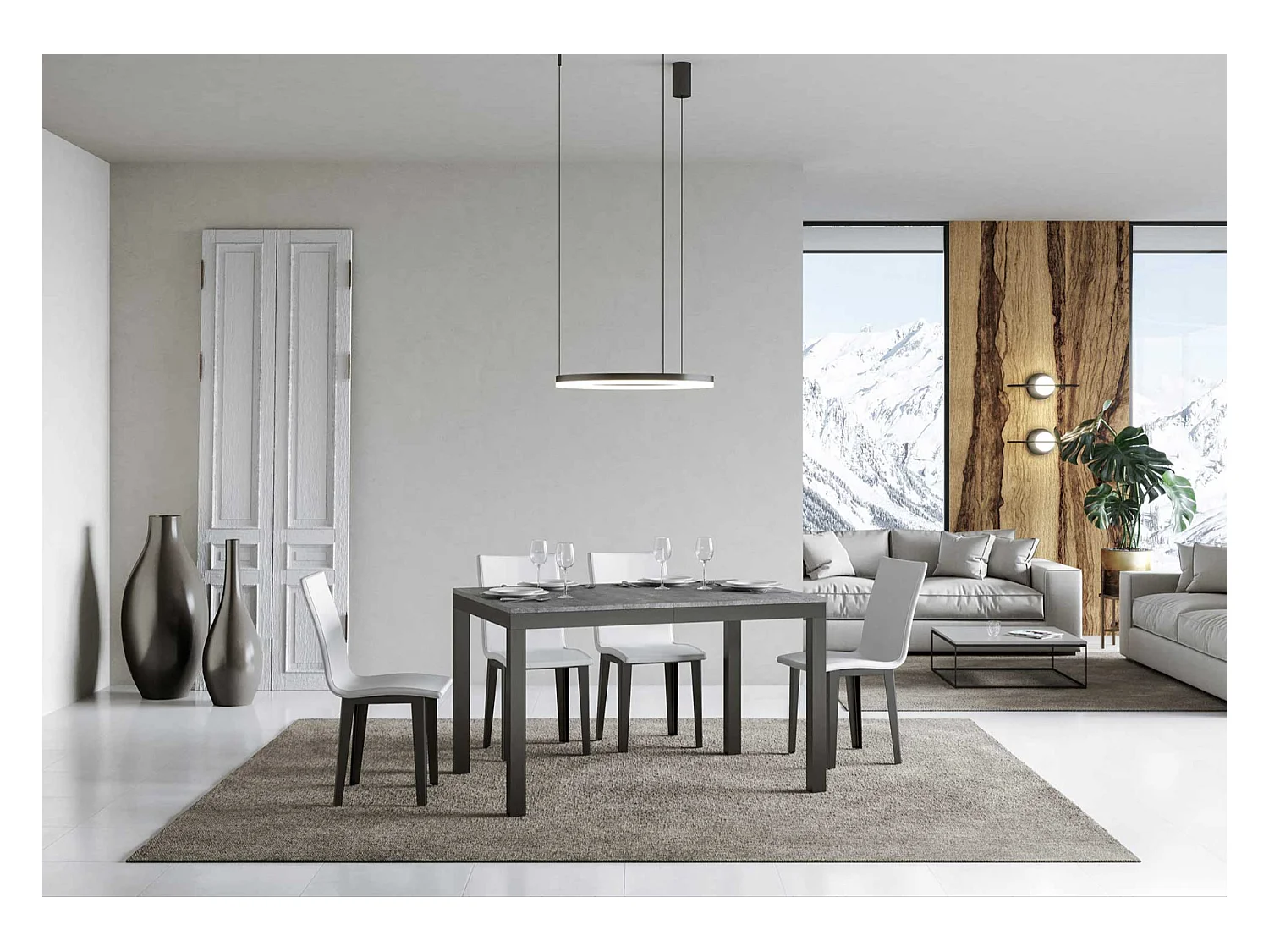 Table à manger extensible Karry evolution-Couleur Gris ciment-Sur roulettes-120 à 380cm