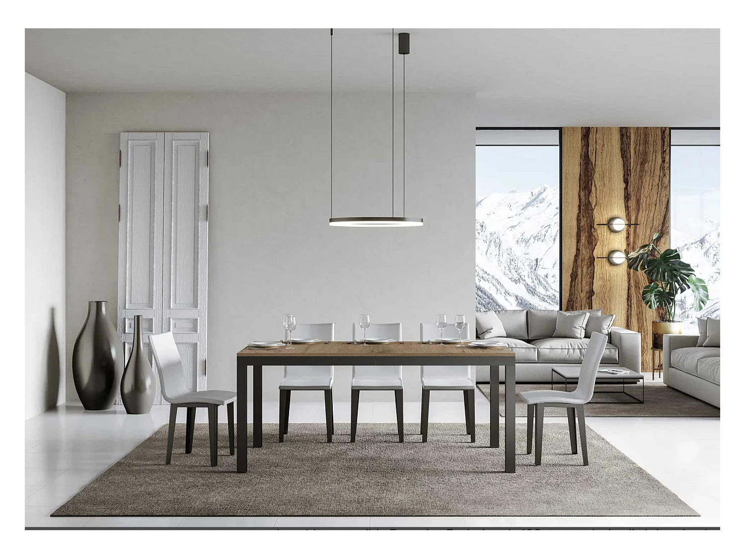 Table à manger extensible Karry evolution-Couleur Gris ciment-Sur roulettes-120 à 380cm
