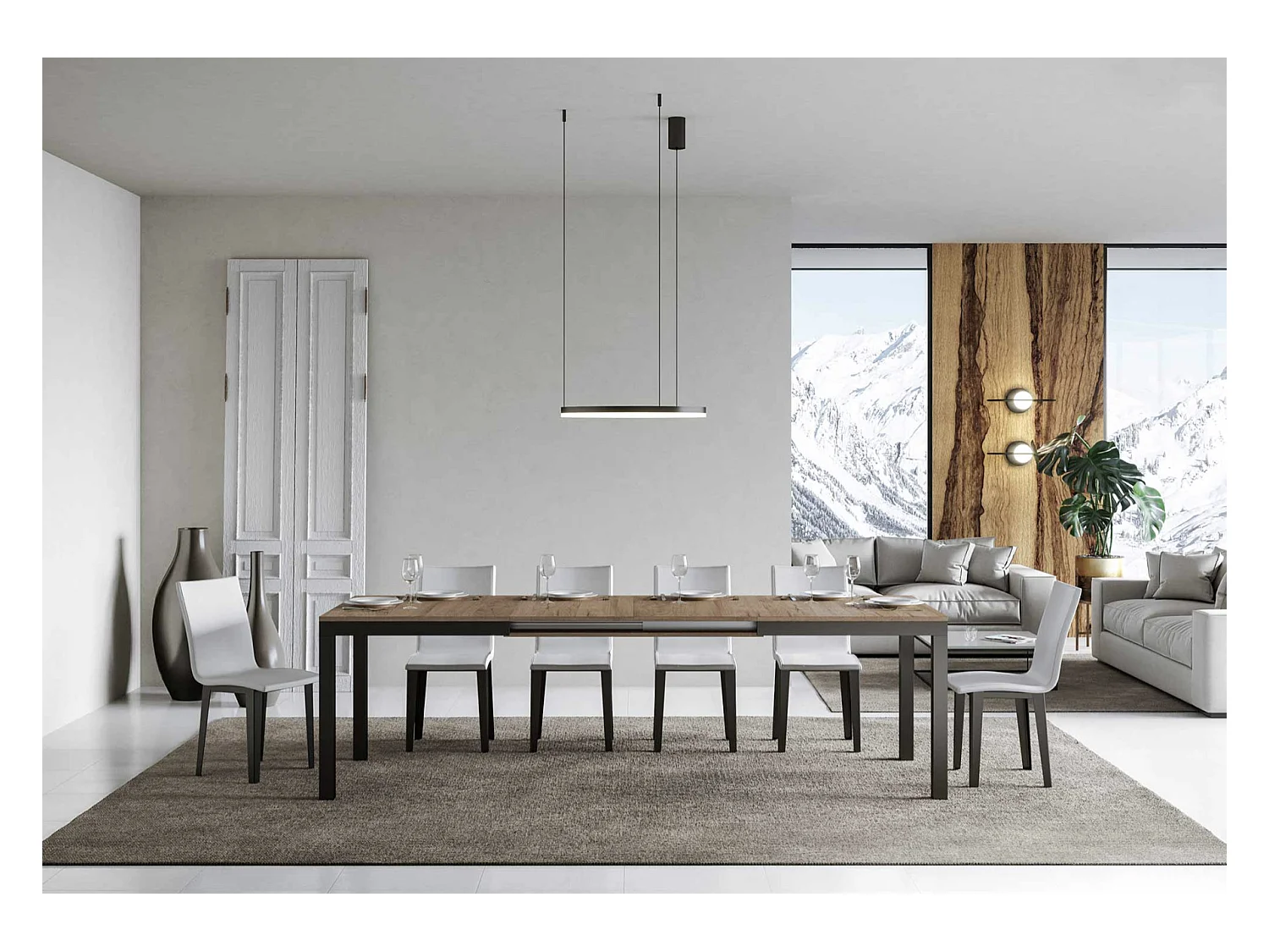 Table à manger extensible Karry evolution-Couleur Gris ciment-Sur roulettes-120 à 380cm