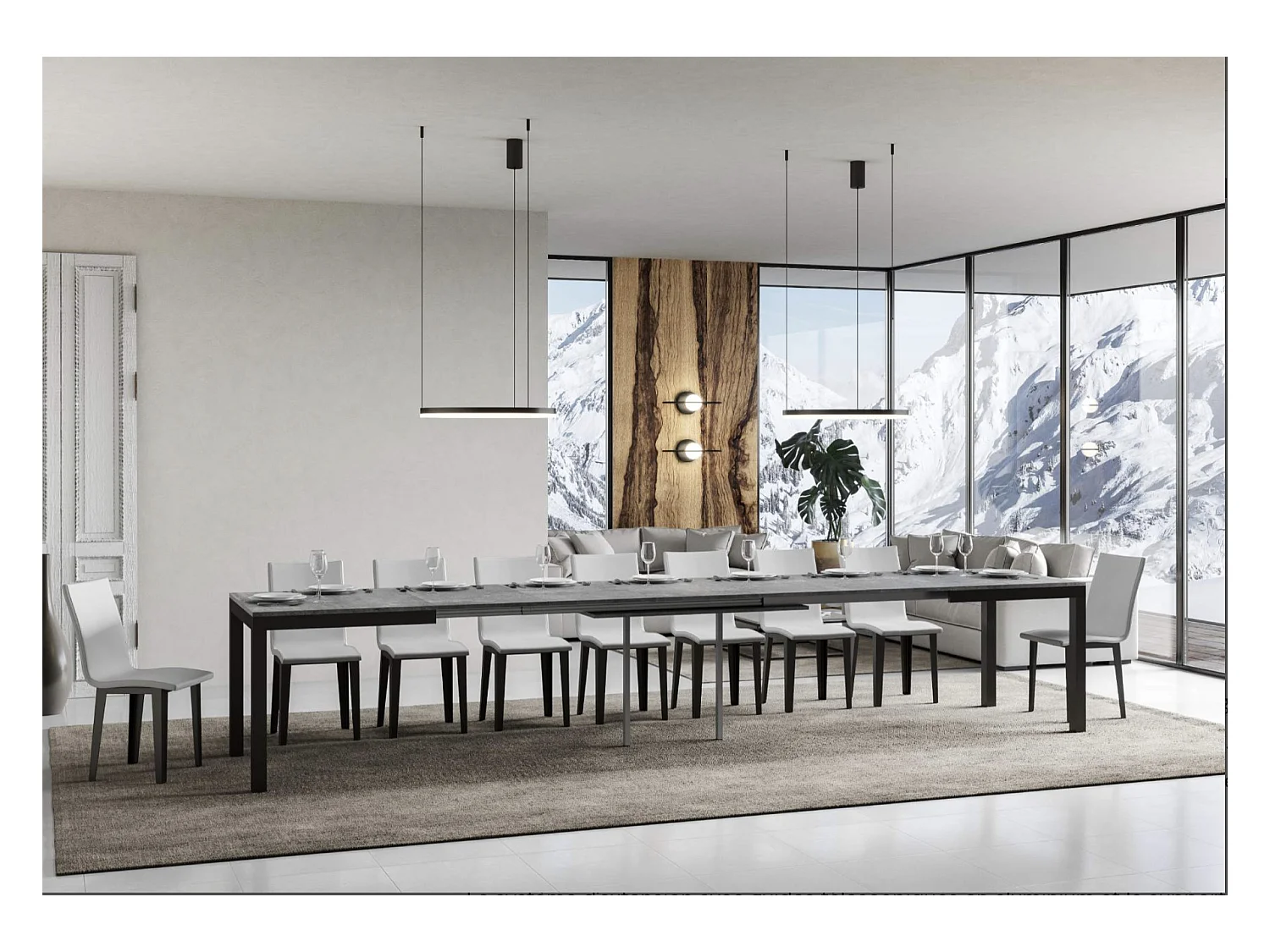Table à manger extensible Karry evolution-Couleur Gris ciment-Sur roulettes-120 à 380cm