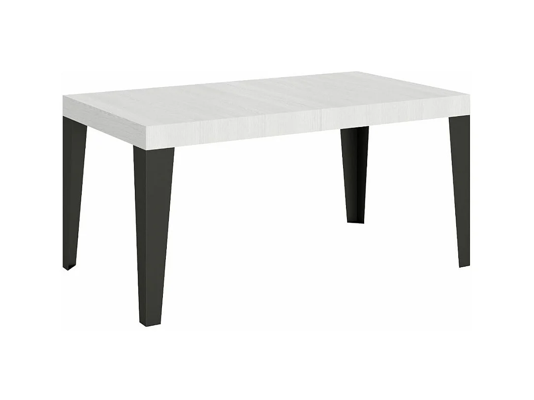 Mesa de comedor extensible Flavio-Color Blanco-Soporte 4 pies-5 alargaderas finas-Ancho extensible