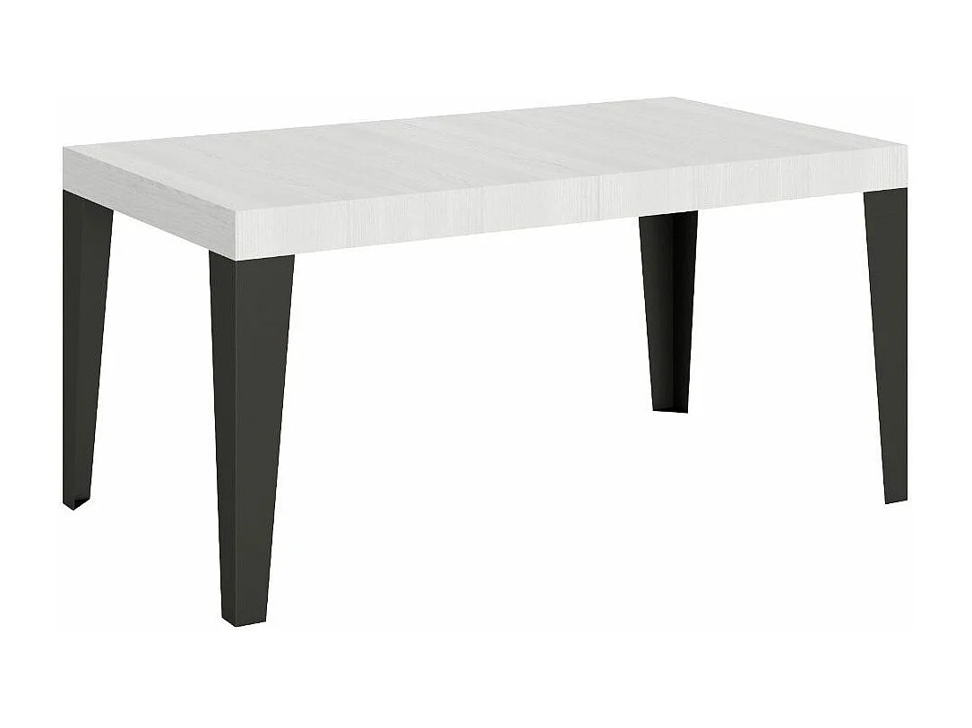 Mesa de comedor extensible Flavio-Color Blanco-Soporte 4 pies-5 alargaderas finas-Ancho extensible