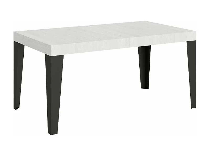 Mesa de comedor extensible Flavio-Color Blanco-Soporte 4 pies-5 alargaderas finas-Ancho extensible