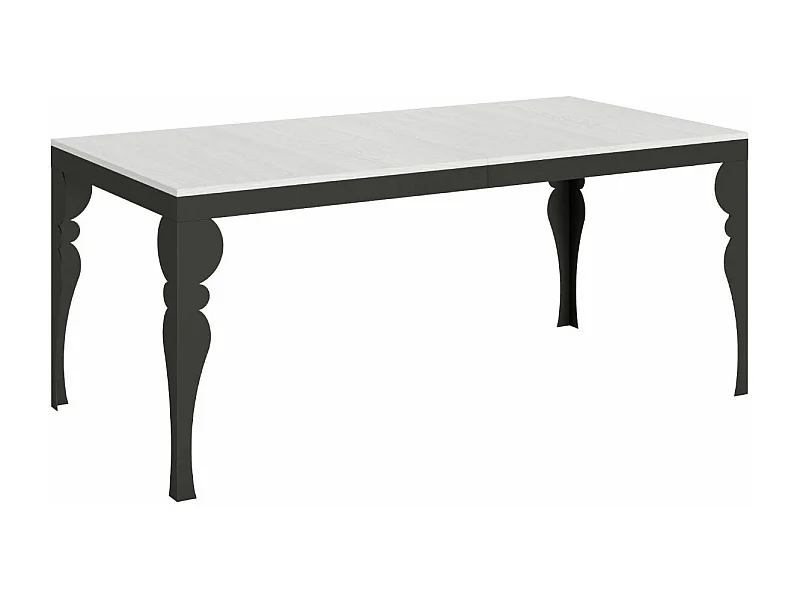 Uitschuifbare tafel met antraciet stalen poten, Torza evolution in oosterse stijl-Kleur Wit-Steun 4 voet-Uitschuifbare breedte