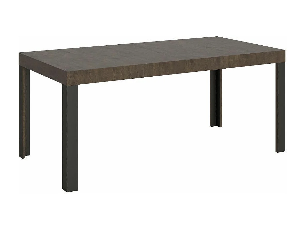 Table extensible bois pieds bois et acier anthracite Liva-Couleur Gris ciment-4 pieds-130 à 234cm