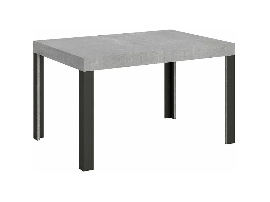 Uitschuifbare houten tafel met 4 houten poten en antraciet stalen Liva-Kleur Cementgrijs-Steun 4 voet-Uitschuifbare breedte