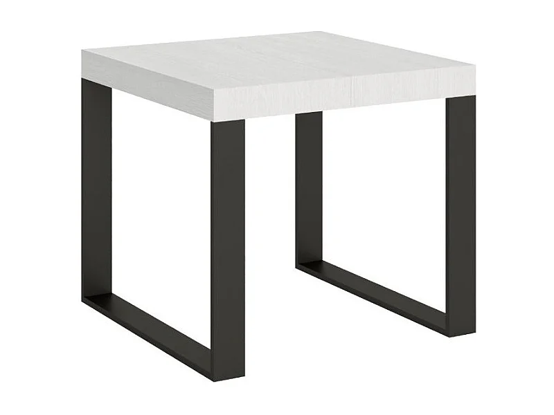 Mesa extensible cuadrada pequeña 90x90/246 cm Tiroz-Color Blanco-Base y soporte con ruedas-3 alargaderas finas