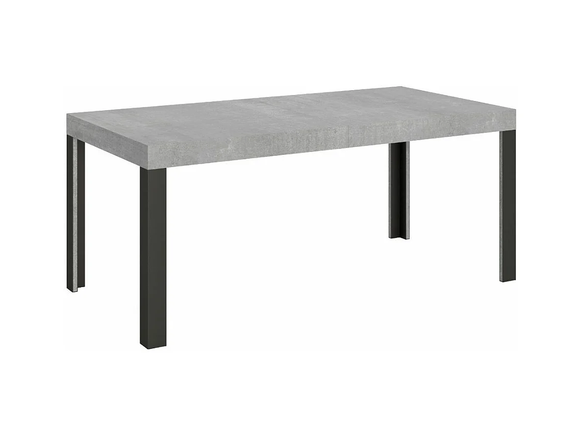 Table extensible bois pieds bois et acier anthracite Liva-Couleur Gris ciment-Sur roulettes-160 à 264cm