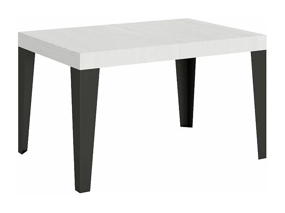 Mesa de comedor extensible Flavio-Color Blanco-Soporte 4 pies-5 alargaderas finas-Ancho extensible
