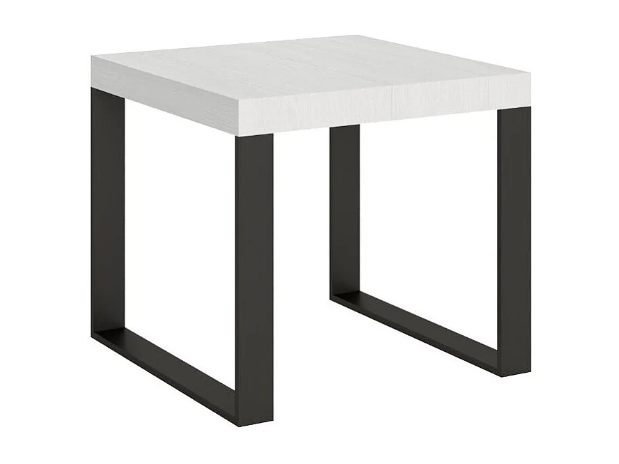Mesa extensible cuadrada pequeña 90x90/246 cm Tiroz-Color Blanco-Soporte 4 pies-3 alargaderas gruesas