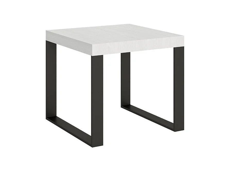 Petite table carrée extensible 90x90-246 Tiroz-Couleur Blanc-4 pieds-3 rallonges épaisses