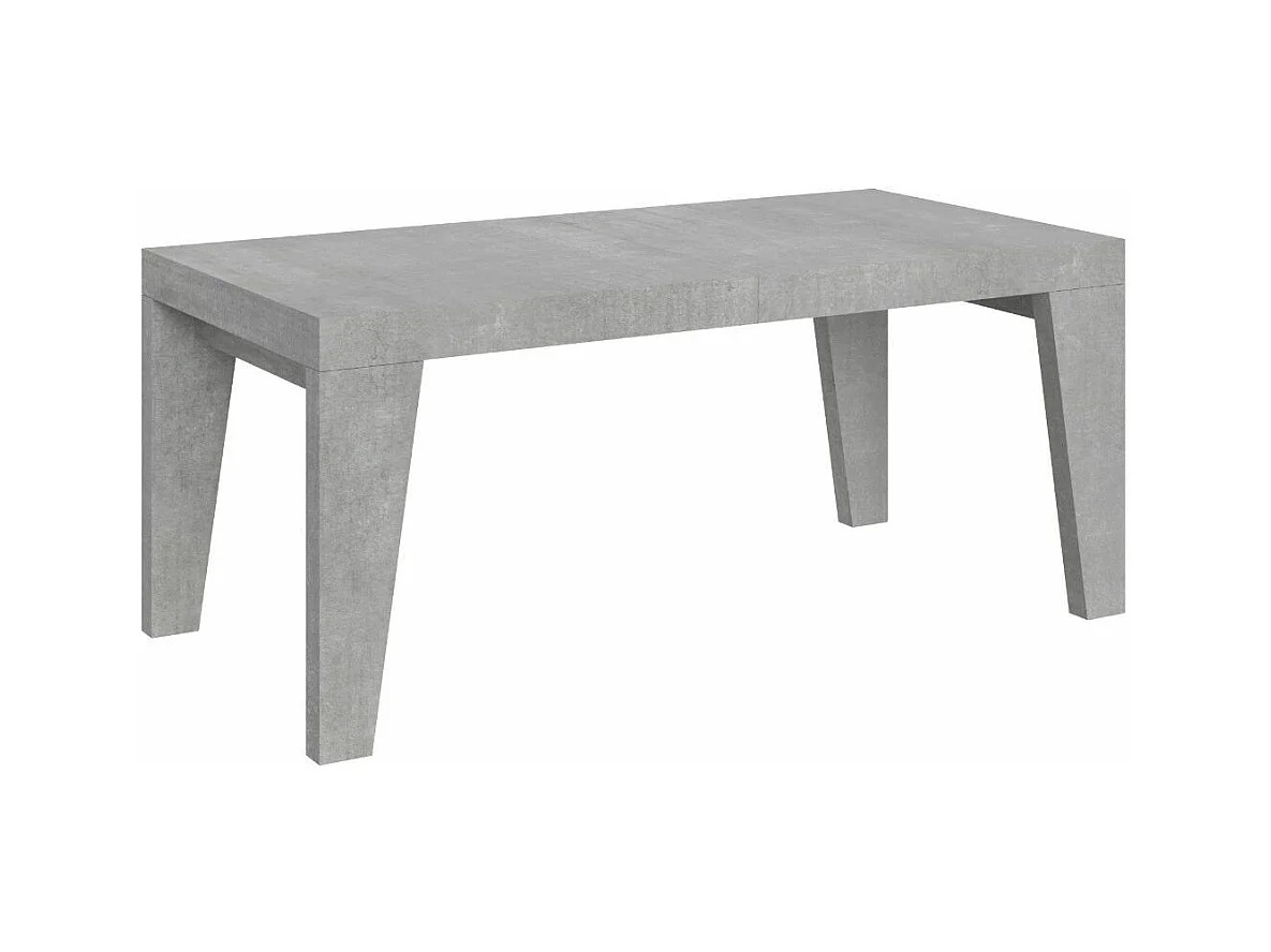 Table à manger extensible bois Naxo-Couleur Gris ciment-4 pieds-5 rallonges fines-160 à 420cm