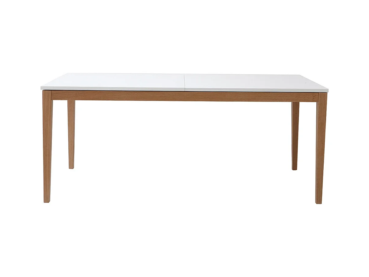 Table à manger scandinave extensible blanche pieds bois rectangulaire L180-260 cm DELAH
