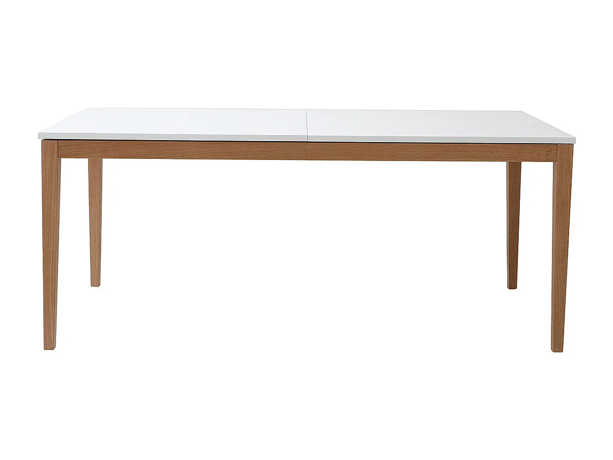 Table à manger scandinave extensible blanche pieds bois rectangulaire L180-260 cm DELAH