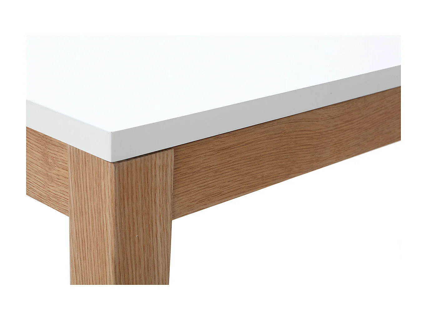 Table à manger scandinave extensible blanche pieds bois rectangulaire L180-260 cm DELAH