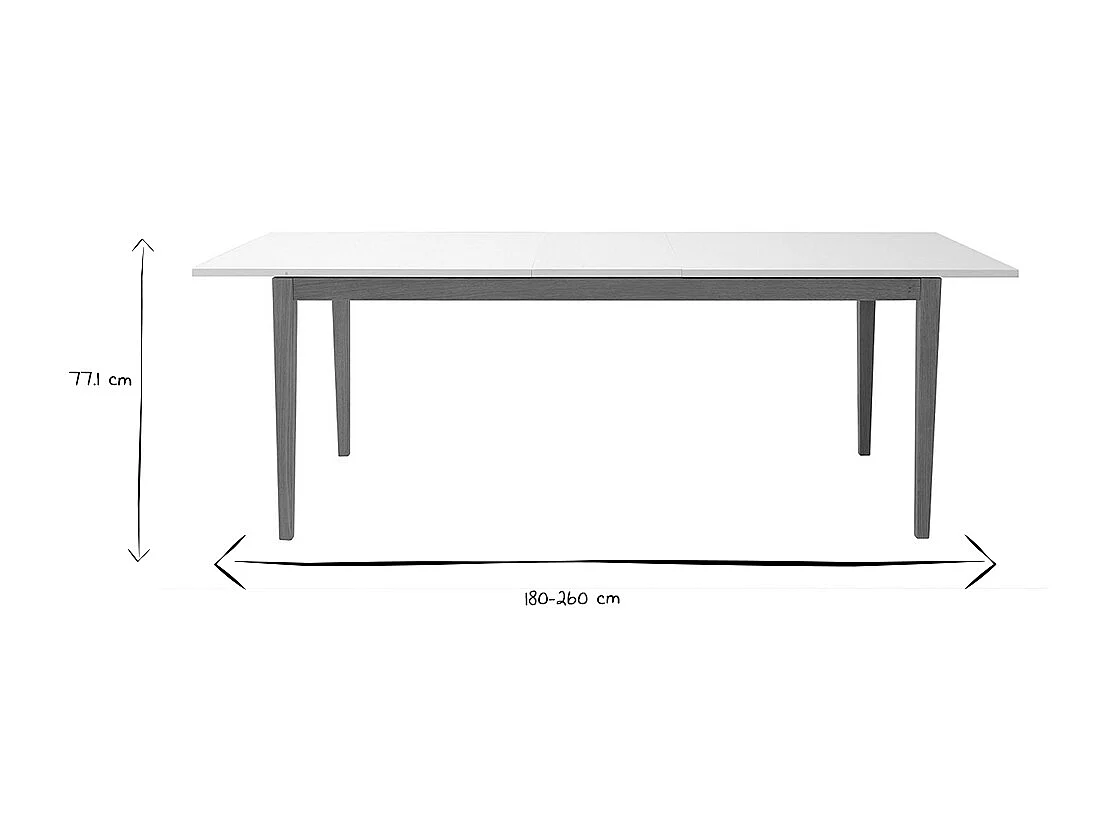Table à manger scandinave extensible blanche pieds bois rectangulaire L180-260 cm DELAH