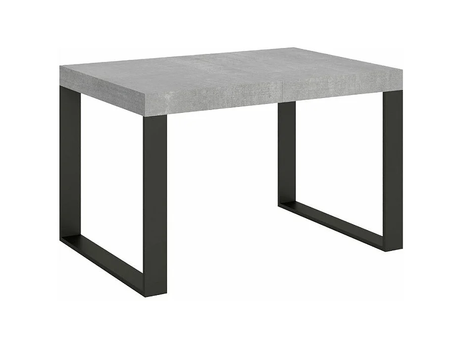 Table à manger extensible Tiroz-Couleur Gris ciment-4 pieds-2 rallonges épaisses-140 à 244cm