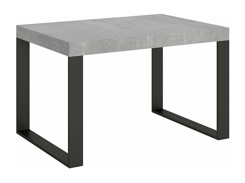 Table à manger extensible Tiroz-Couleur Gris ciment-4 pieds-2 rallonges épaisses-140 à 244cm