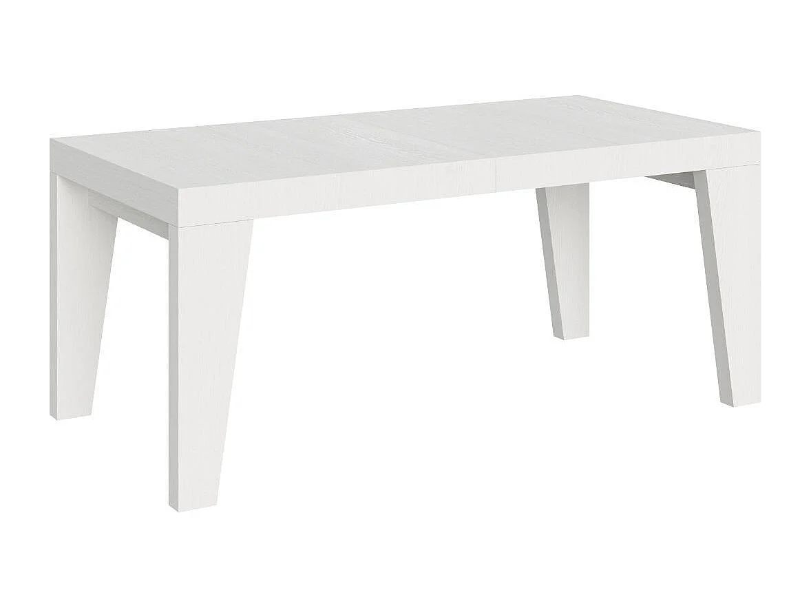 Table à manger extensible bois Naxo-Couleur Blanc-Sur roulettes-2 rallonges fines-160 à 264cm
