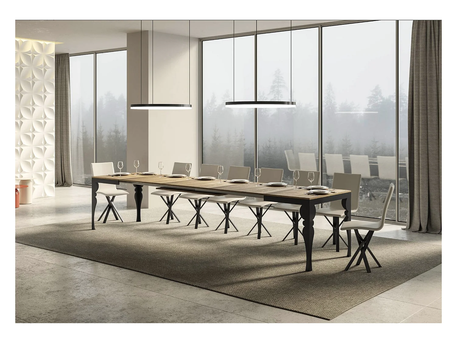 Table extensible pieds acier anthracite Torza evolution-Couleur Naturel-4 pieds-180 à 440cm