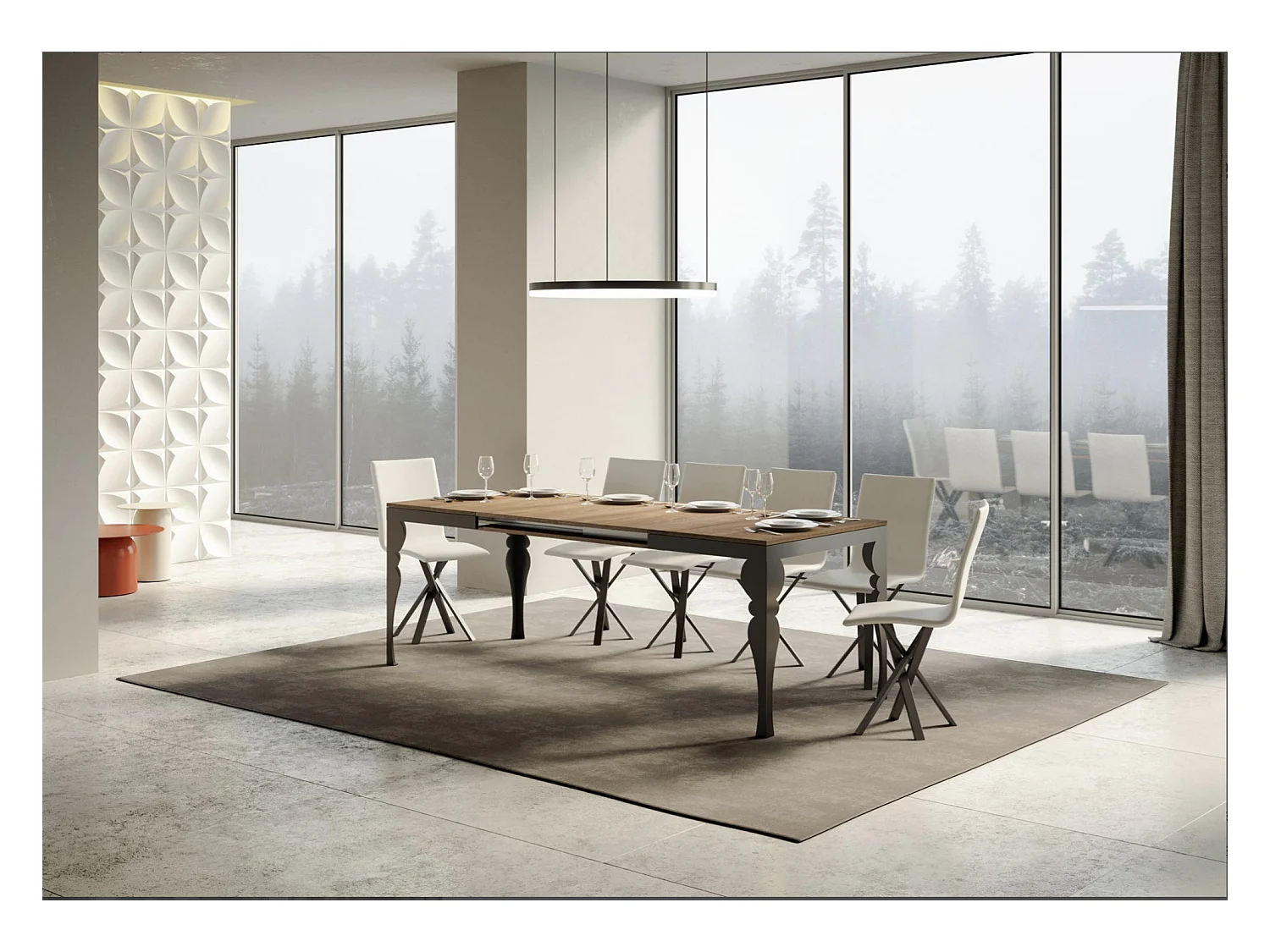 Table extensible pieds acier anthracite Torza evolution-Couleur Naturel-4 pieds-180 à 440cm