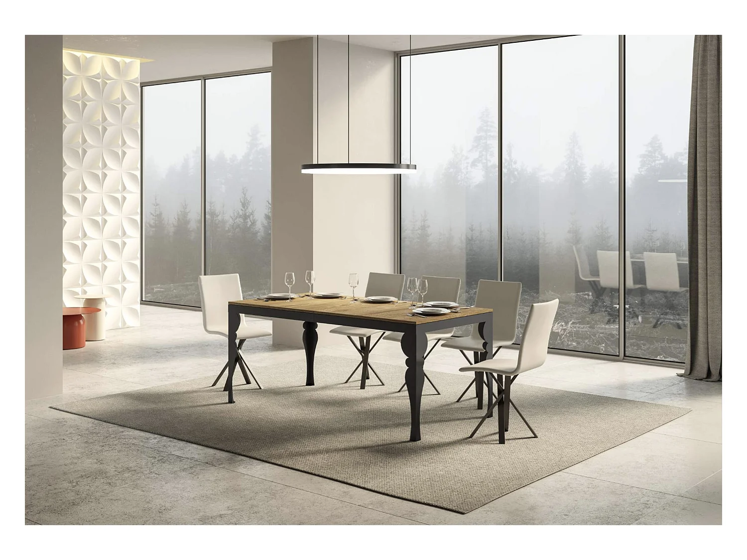 Table extensible pieds acier anthracite Torza evolution-Couleur Naturel-4 pieds-180 à 440cm