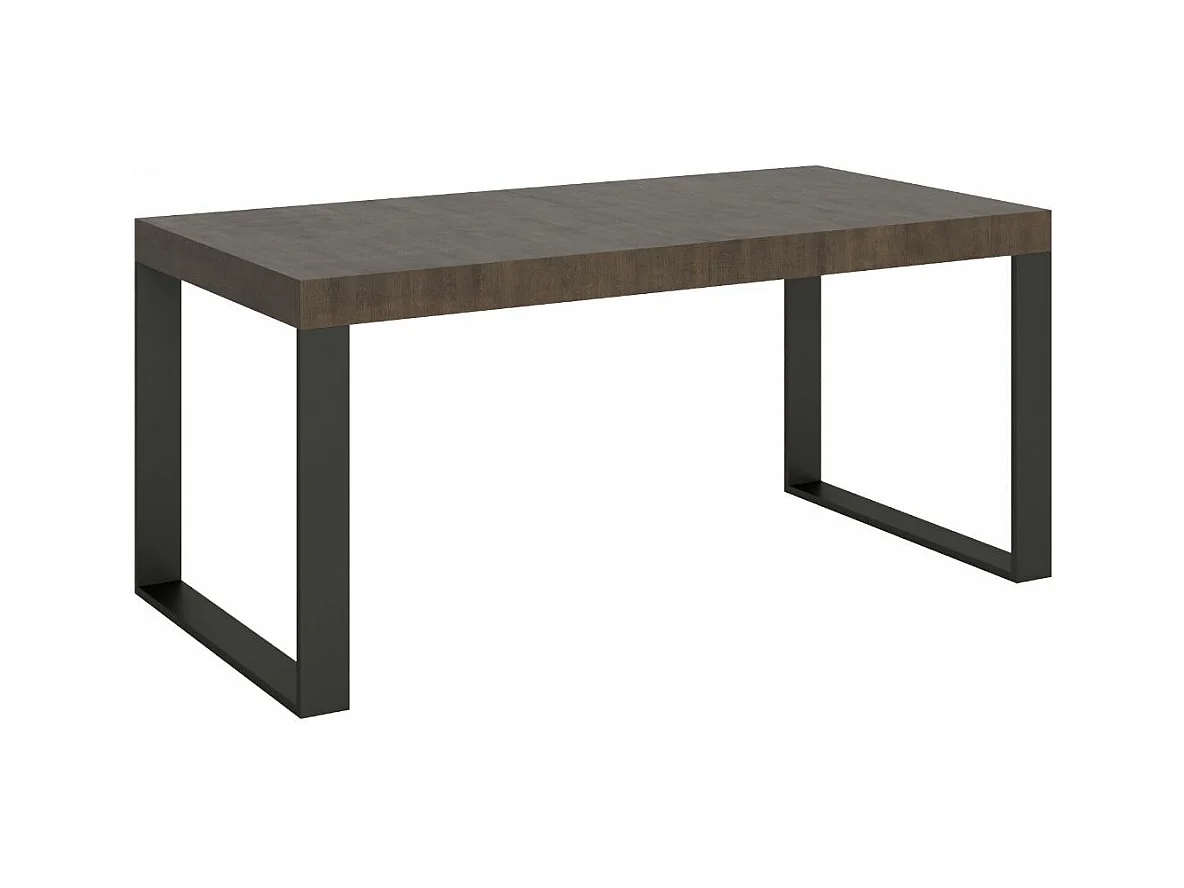 Table à manger extensible Tiroz-Couleur Marron-4 pieds-2 rallonges épaisses-180 à 284cm