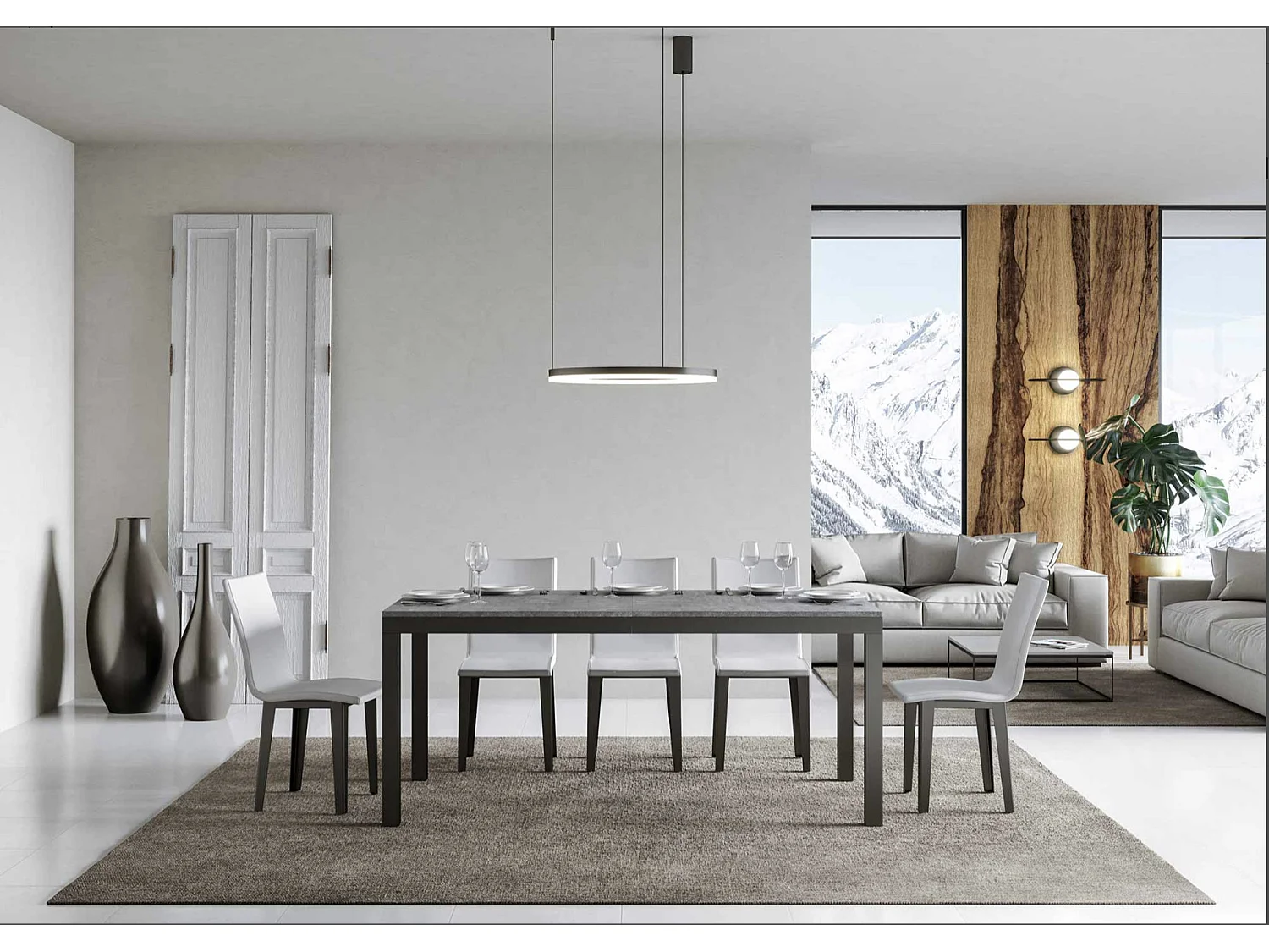 Table à manger extensible Karry evolution-Couleur Gris ciment-4 pieds-180 à 284cm