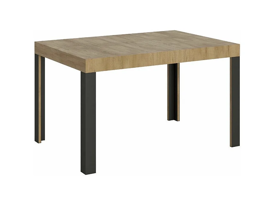Uitschuifbare houten tafel met 4 houten poten en antraciet stalen Liva-Kleur Natuurlijk-Voet en steun op zwenkwielen-Uitschuifbare breedte