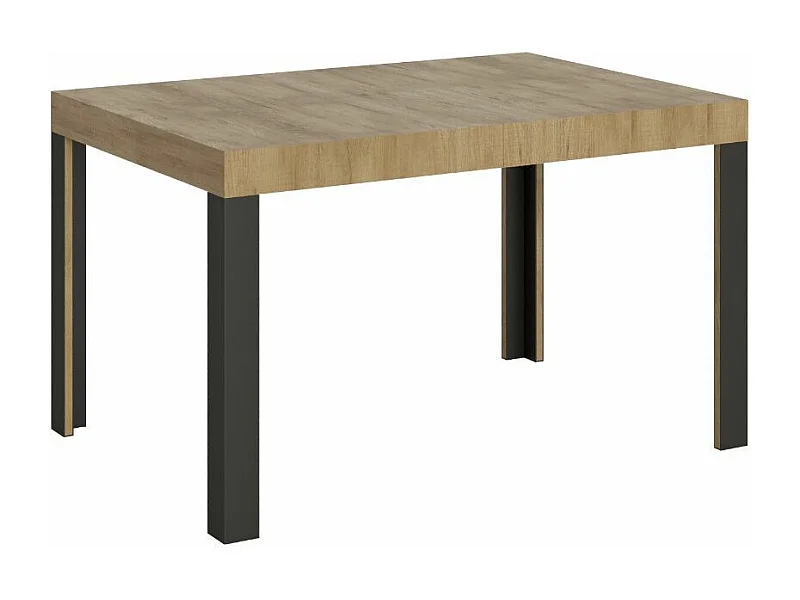 Table extensible bois pieds bois et acier anthracite Liva-Couleur Naturel-Sur roulettes-130 à 234cm